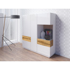 Komoda Keli wysoka 3D 46 Biały+Biały Połysk+Dąb Wotan