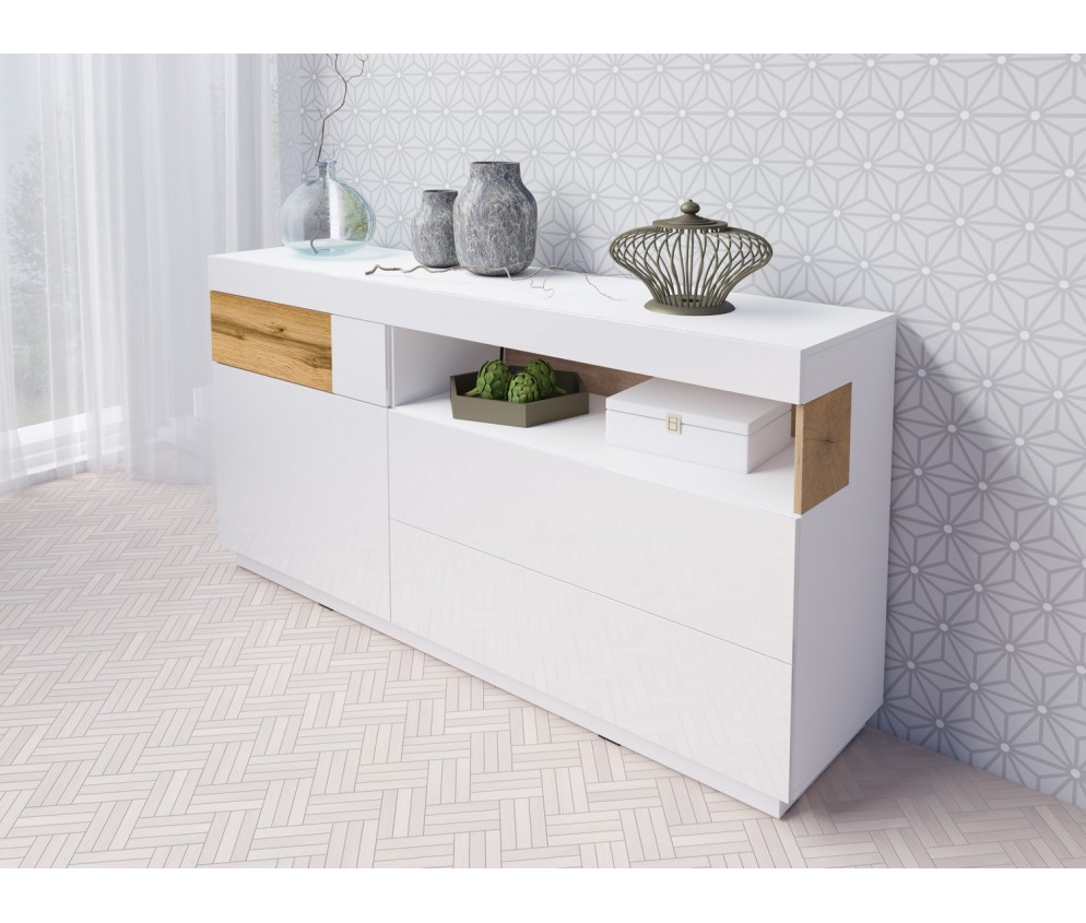 Komoda Keli 1D3S 47 Biały+Biały Połysk+Dąb Wotan