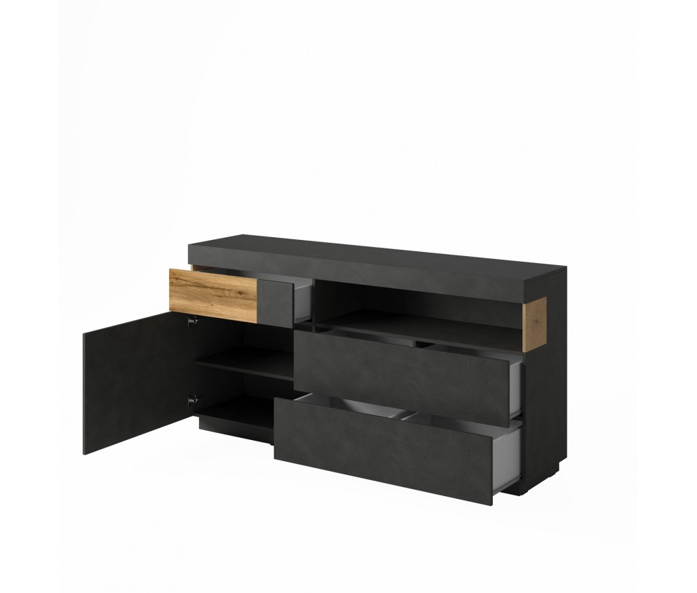 Komoda Keli 1D3S 47 Biały+Biały Połysk+Dąb Wotan