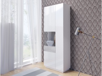 Witryna Keli Lewa 12 Biały+Biały Połysk+Beton