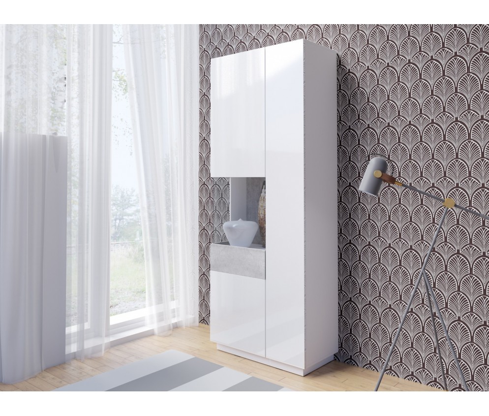 Witryna Keli Lewa 12 Biały+Biały Połysk+Beton