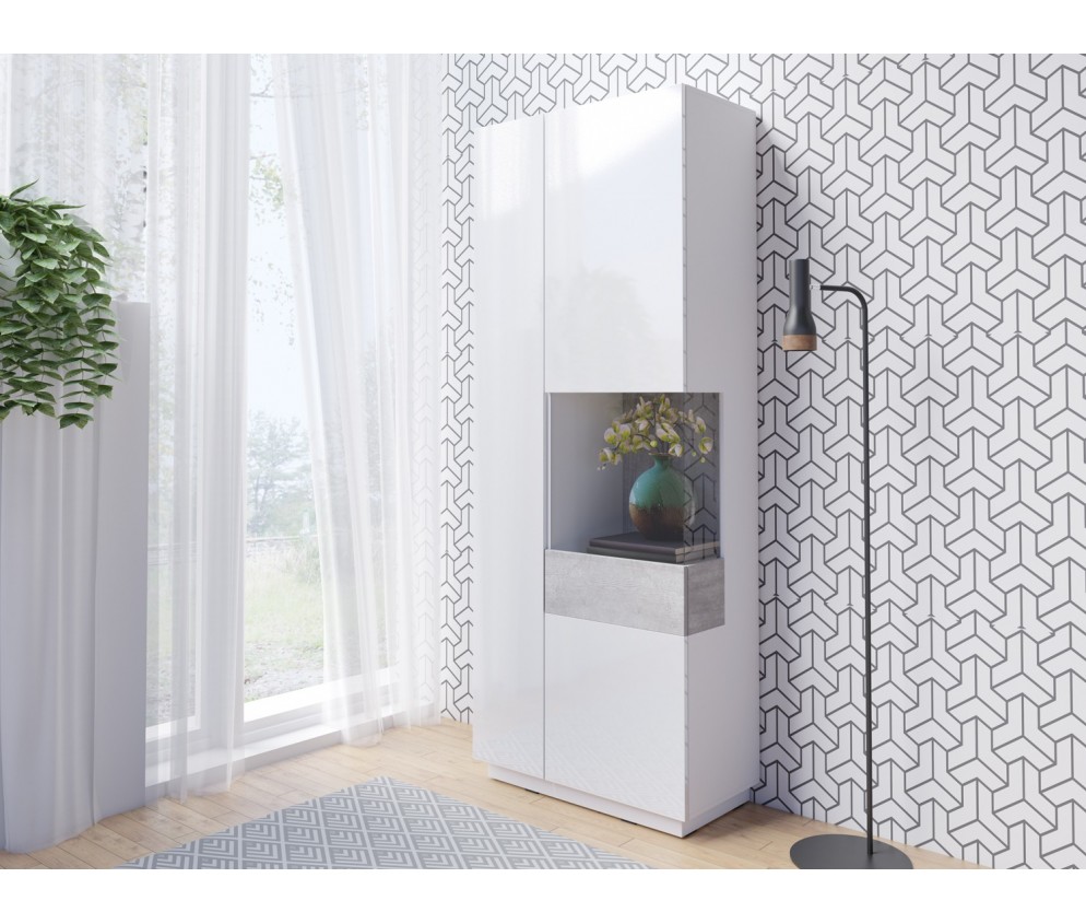 Witryna Prawa Keli 13 Biały+Biały Połysk+Beton