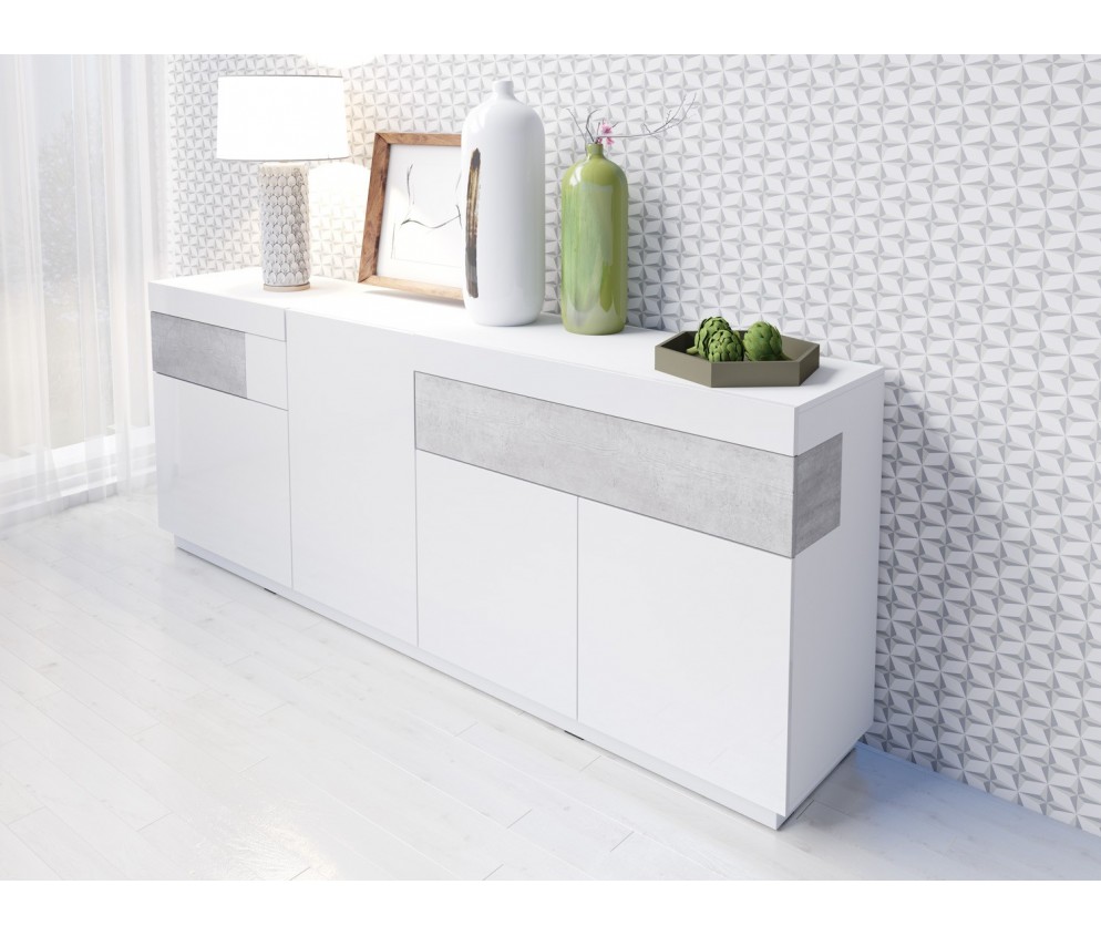 Komoda Keli 4D2S 25 Biały+Biały Połysk+Beton