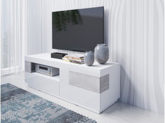 Komoda RTV Keli 1D2S 41Biały+Biały Połysk+Beton