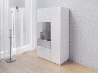 Komoda Keli wysoka 2D Lewa 42 Biały+Biały Połysk+Beton