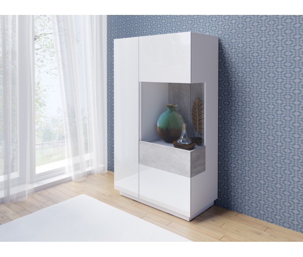 Komoda Keli wysoka 2D Prawa 44 Biały+Biały Połysk+Beton