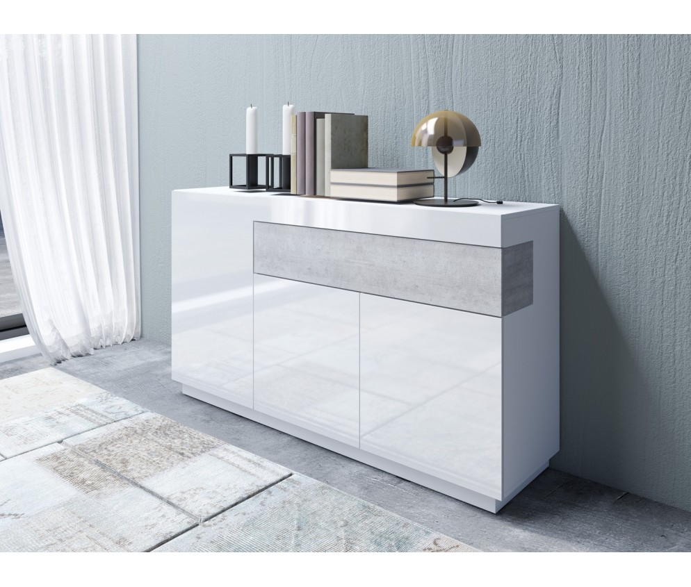 Komoda Keli 3D1S 43 Biały+Biały Połysk+Beton