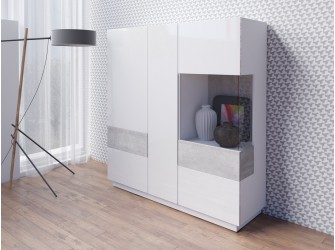 Komoda Keli wysoka 3D 46 Biały+Biały Połysk+Beton