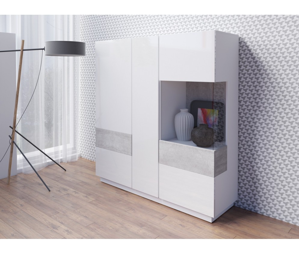 Komoda Keli wysoka 3D 46 Biały+Biały Połysk+Beton