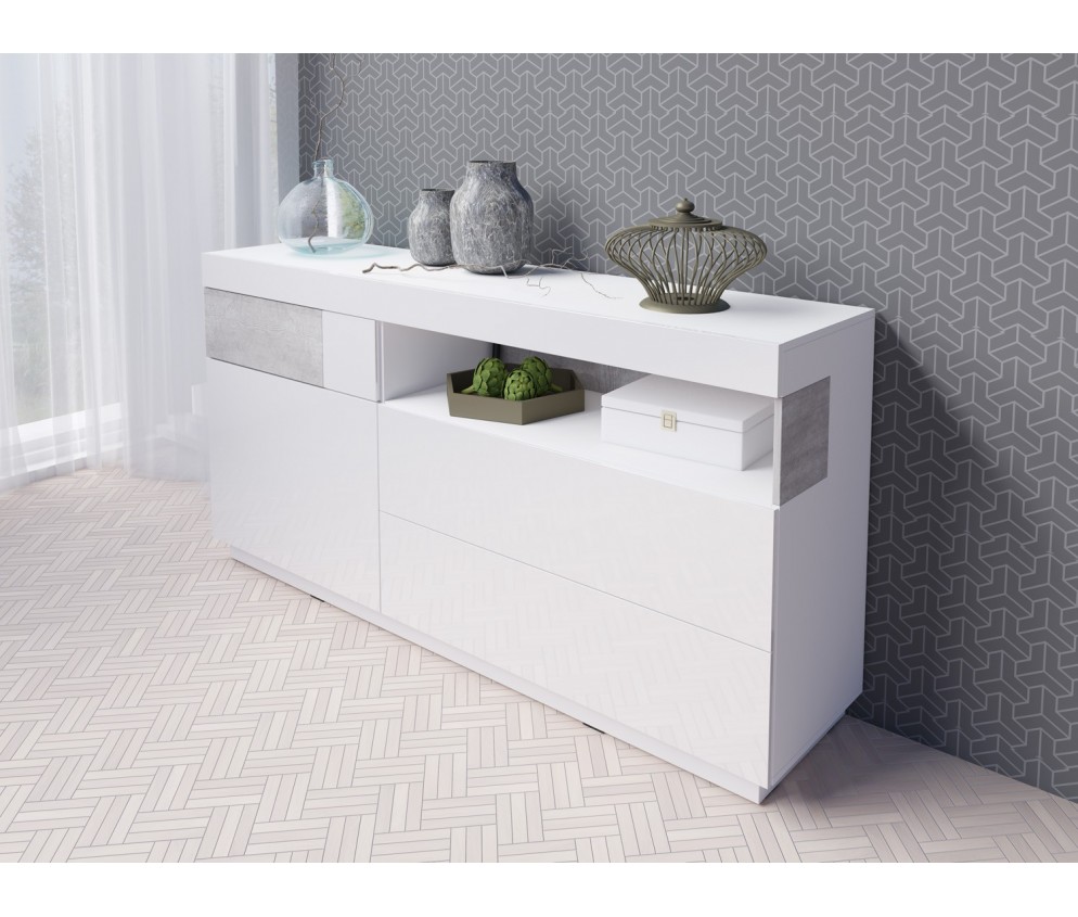 Komoda Keli 1D3S 47 Biały+Biały Połysk+Beton