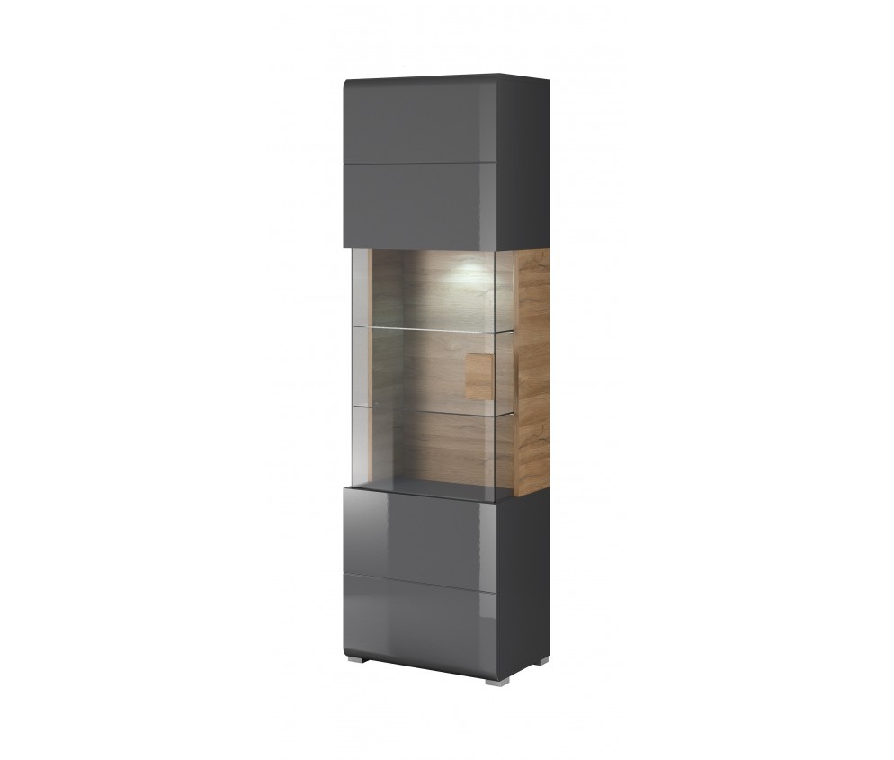 Witryna Toledo 1D Antracyt Połysk + Dąb Grandson