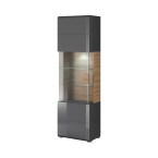 Witryna Toledo 1D Antracyt Połysk + Dąb Grandson