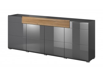 Komoda Toledo 4D1S Antracyt Połysk + Dąb Grandson