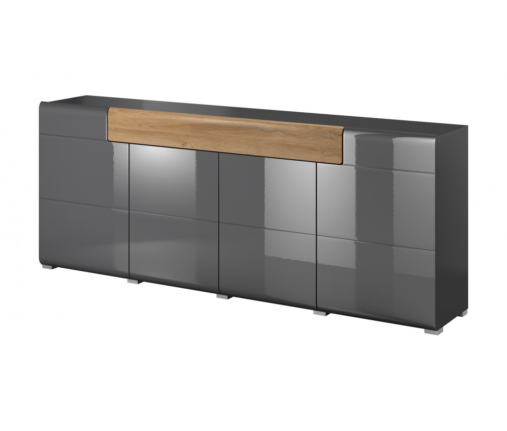Komoda Toledo 4D1S Antracyt Połysk + Dąb Grandson