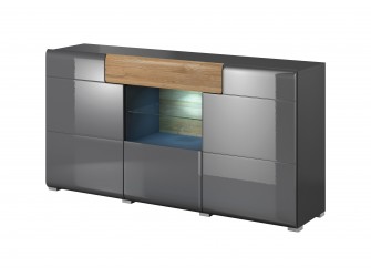 Komoda Toledo 3D1S Antracyt Połysk + Dąb Grandson