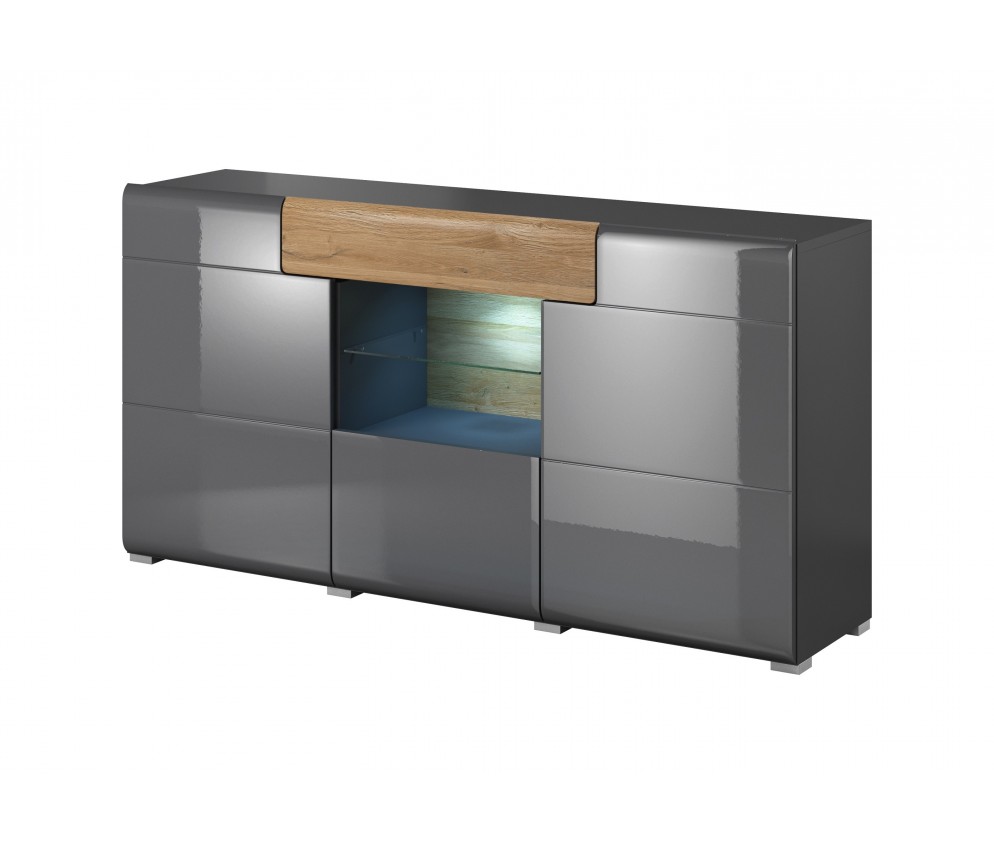 Komoda Toledo 3D1S Antracyt Połysk + Dąb Grandson