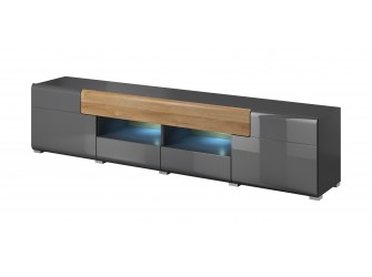 Komoda Toledo RTV 2D4S Antracyt Połysk + Dąb Grandson