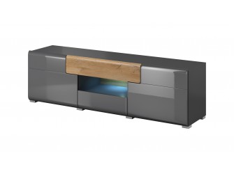 Komoda Toledo RTV 2D2S Antracyt Połysk + Dąb Grandson