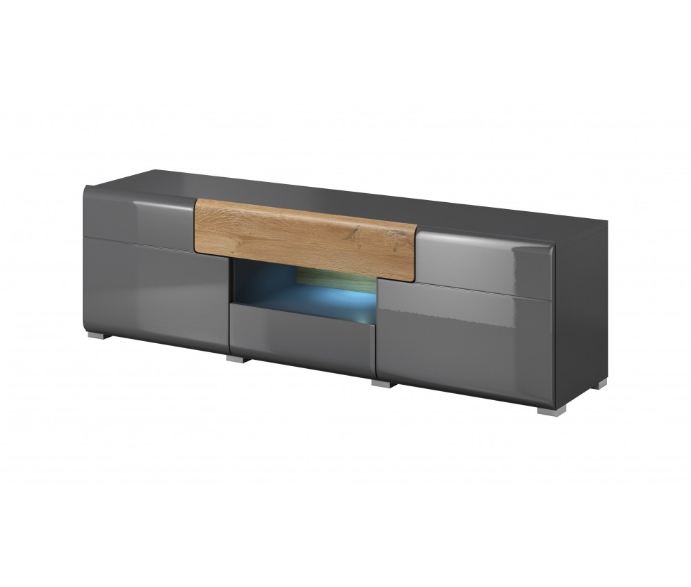 Komoda Toledo RTV 2D2S Antracyt Połysk + Dąb Grandson