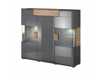 Komoda Toledo 3D1S Antracyt Połysk + Dąb Grandson