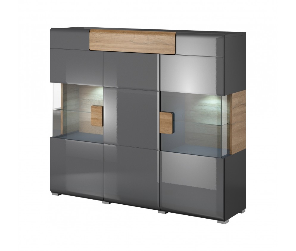 Komoda Toledo 3D1S Antracyt Połysk + Dąb Grandson