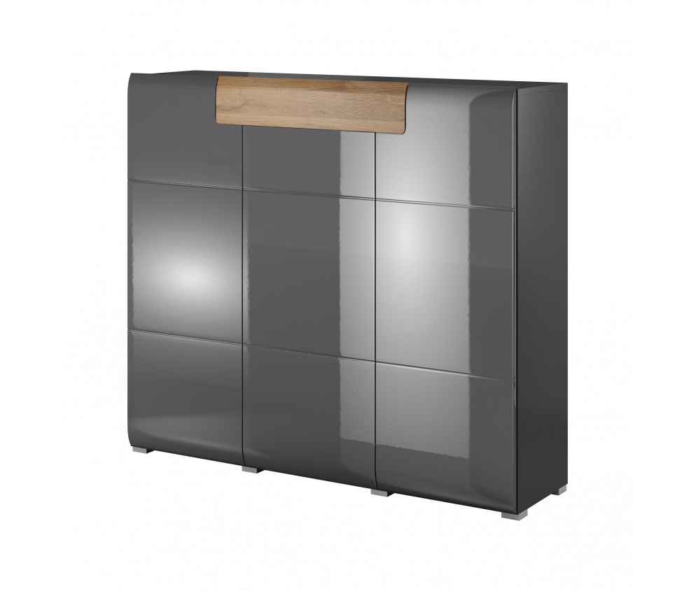 Komoda Toledo 3D1S Antracyt Połysk + Dąb Grandson