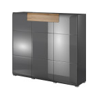 Komoda Toledo 3D1S Antracyt Połysk + Dąb Grandson