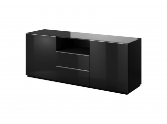 Komoda Helio 2D2S 25 Czarny/Czarne Szkło