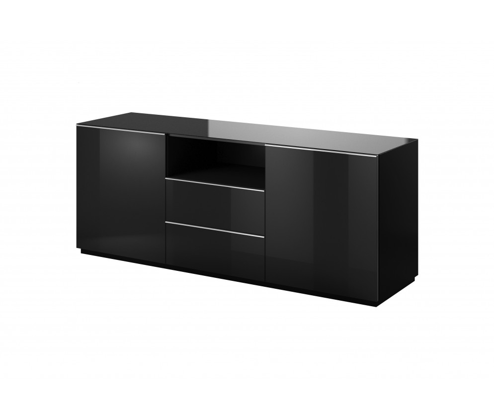 Komoda Helio 2D2S 25 Czarny/Czarne Szkło