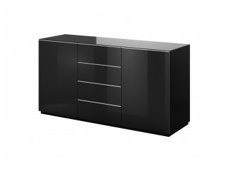 Komoda Helio 2D4S 26 Czarna/Czarne Szkło