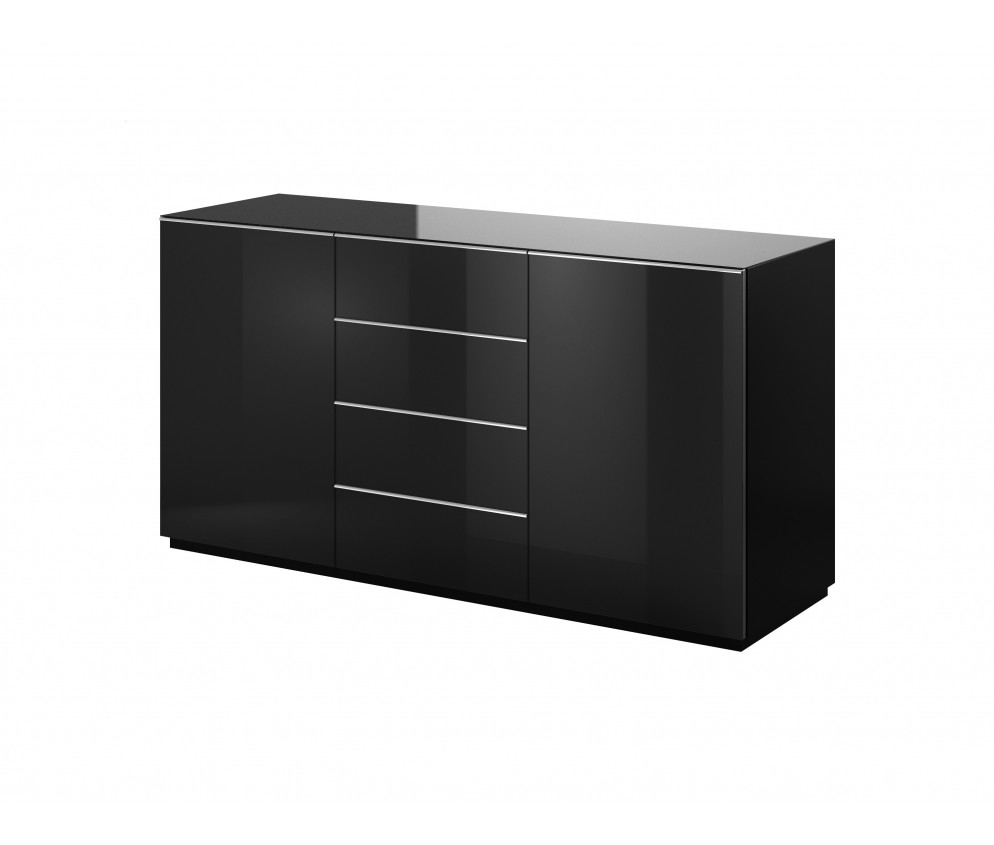 Komoda Helio 2D4S 26 Czarna/Czarne Szkło