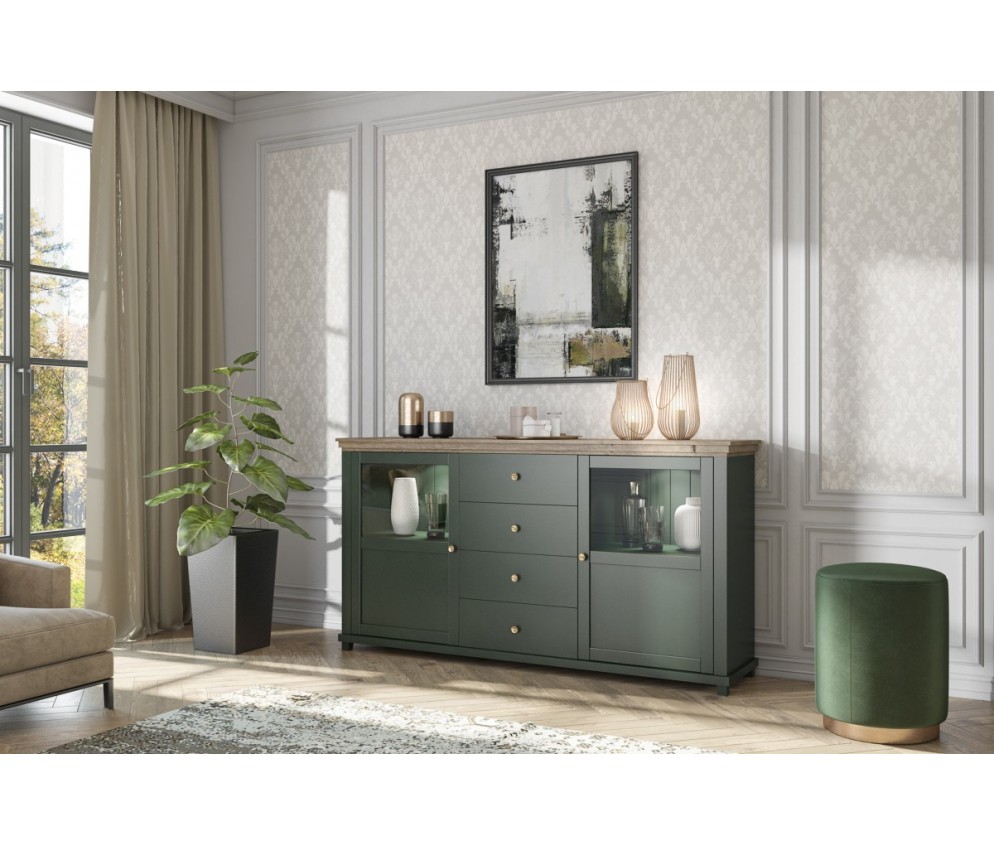 Komoda 2D4S 25 Evora Zielony/Dąb Lefkas