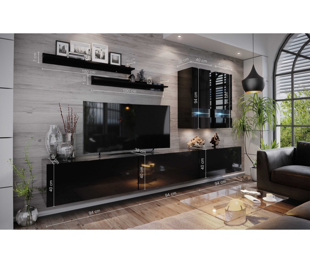 Meblościanka BOXING 1 Biały Połysk/Czarny Połysk