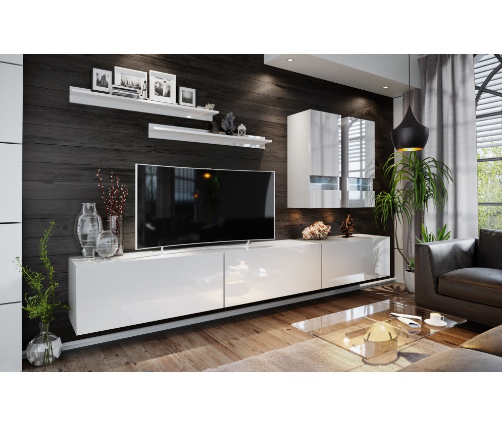 Meblościanka BOXING 1 Biały Połysk/Czarny Połysk