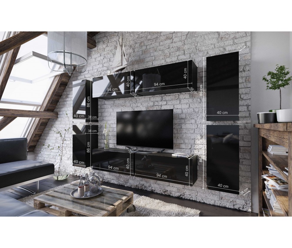 Meblościanka BOXING 2 Biały Połysk/Czarny Połysk