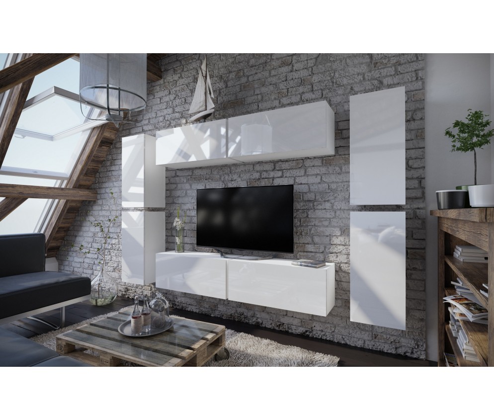 Meblościanka BOXING 2 Biały Połysk/Czarny Połysk