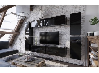 Meblościanka BOXING 2 Biały Połysk/Czarny Połysk