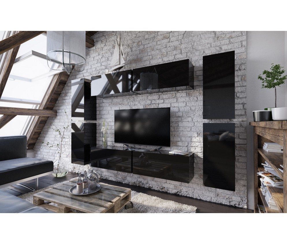 Meblościanka BOXING 2 Biały Połysk/Czarny Połysk