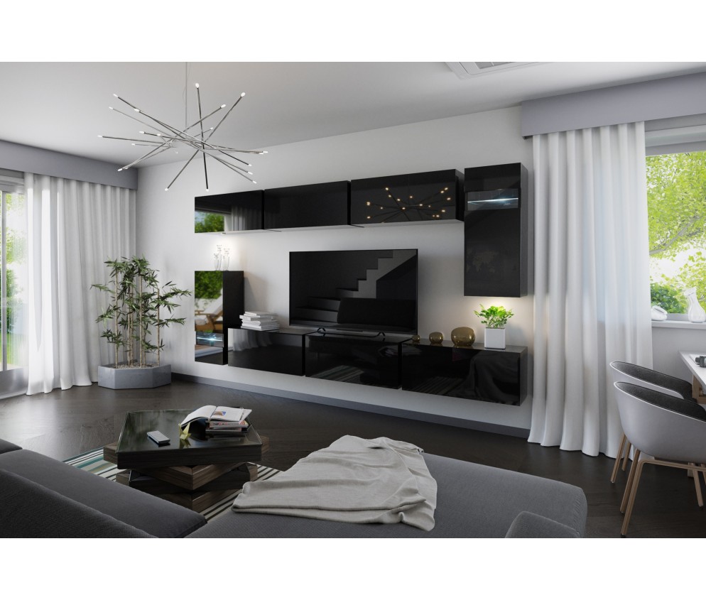 Meblościanka BOXING 3 Biały Połysk/Czarny Połysk