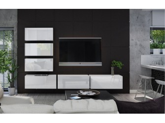 Meblościanka BOXING 4 Biały Połysk/Czarny Połysk