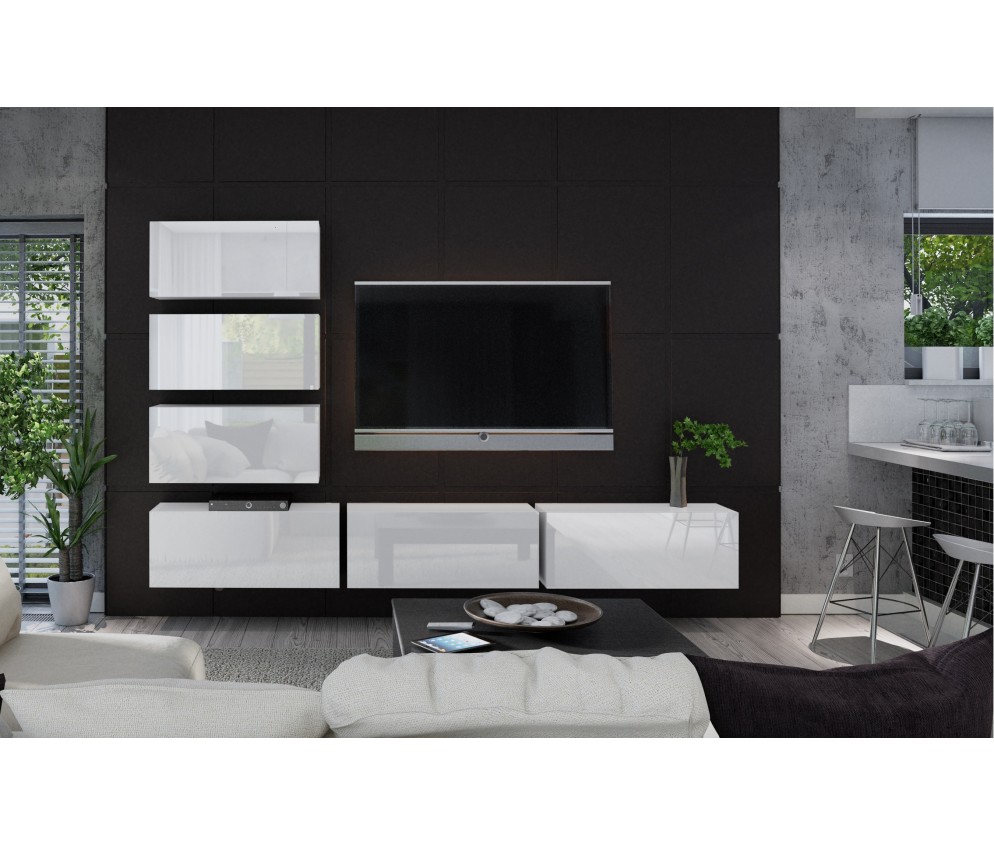 Meblościanka BOXING 4 Biały Połysk/Czarny Połysk