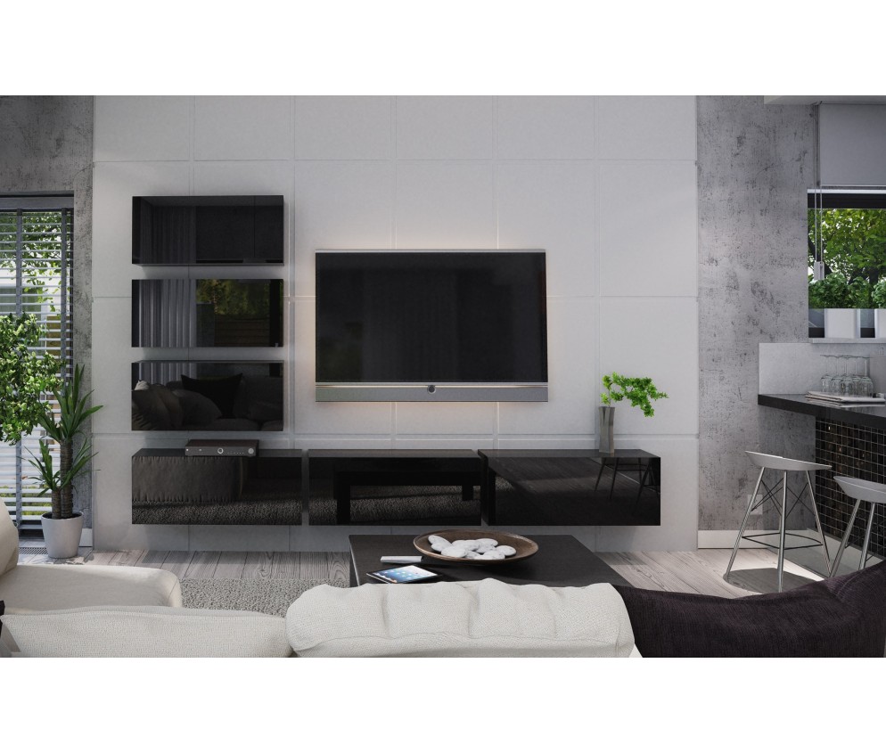 Meblościanka BOXING 4 Biały Połysk/Czarny Połysk