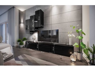 Meblościanka BOXING 5 Biały Połysk/Czarny Połysk