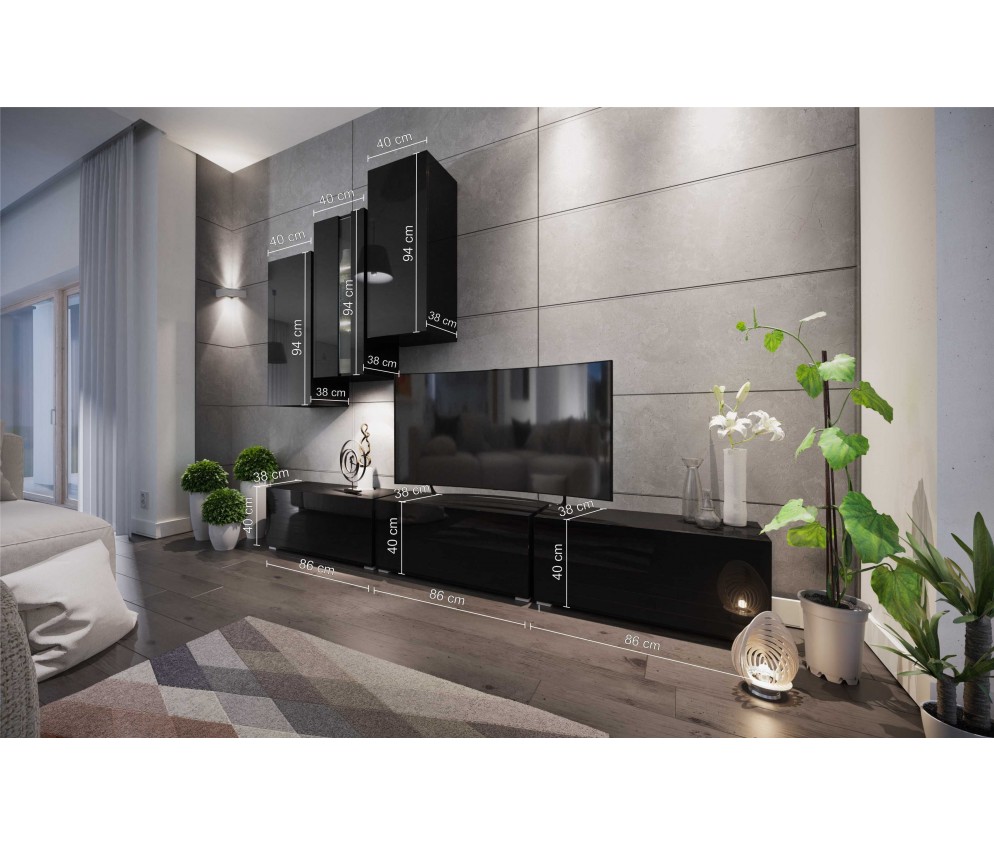 Meblościanka BOXING 5 Biały Połysk/Czarny Połysk