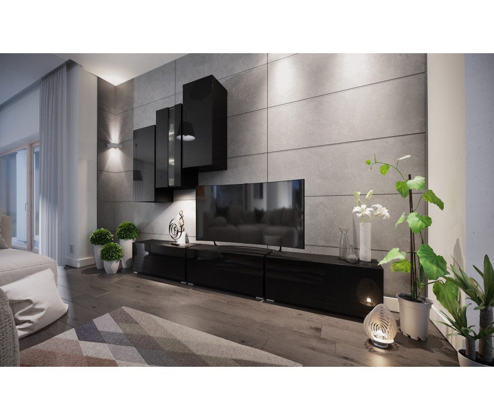 Meblościanka BOXING 5 Biały Połysk/Czarny Połysk