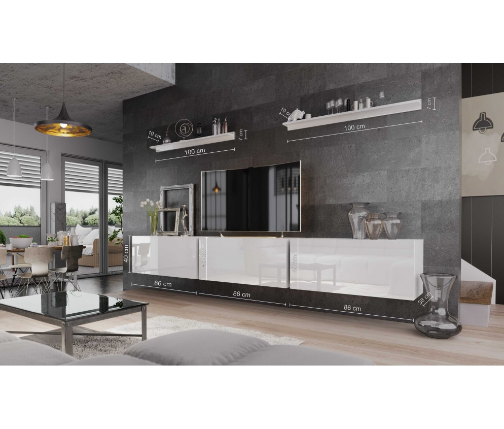 Meblościanka BOXING 6 Biały Połysk/Czarny Połysk