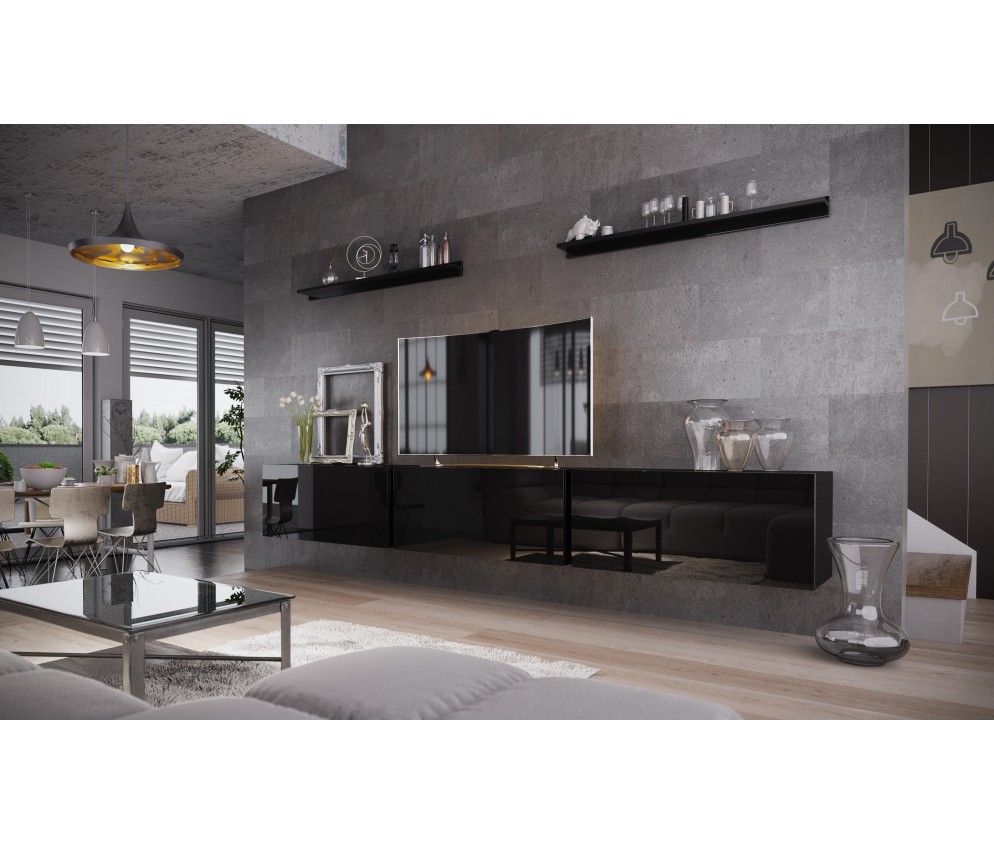 Meblościanka BOXING 6 Biały Połysk/Czarny Połysk