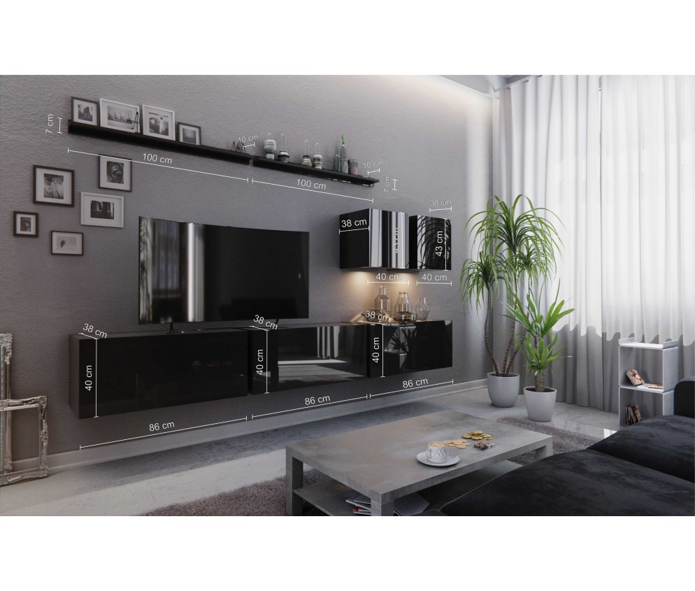 Meblościanka BOXING 7 Biały Połysk/Czarny Połysk