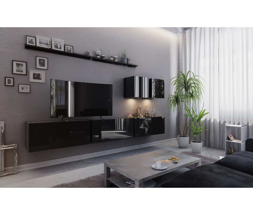 Meblościanka BOXING 7 Biały Połysk/Czarny Połysk