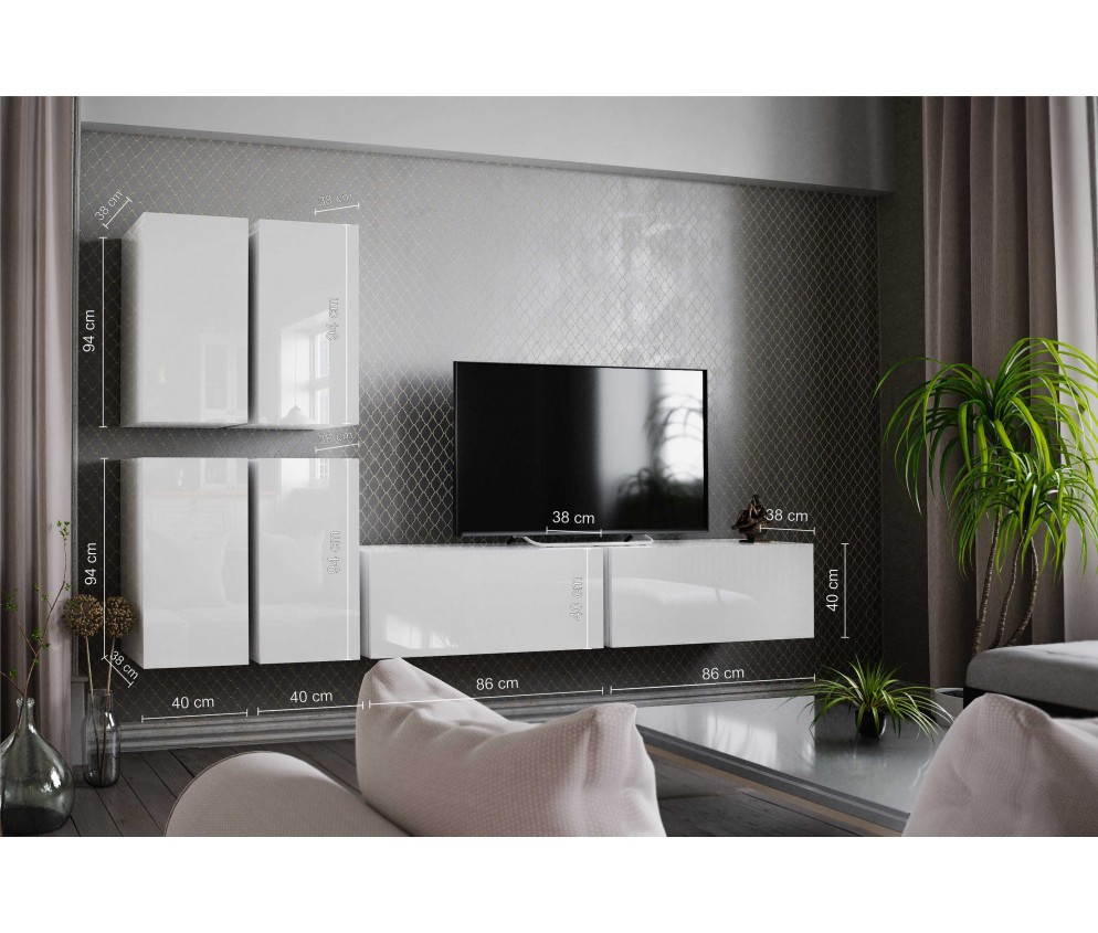 Meblościanka BOXING 8 Biały Połysk/Czarny Połysk